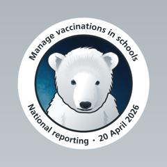 A circular badge featuring a polar bear cub.