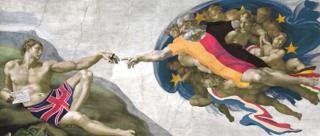 Pastiche of Michelangelo’s ‘The Creation of Adam’.