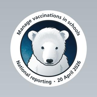 A circular badge featuring a polar bear cub.